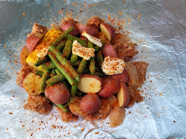 chicken, potatoes, and green beans foil packet meal