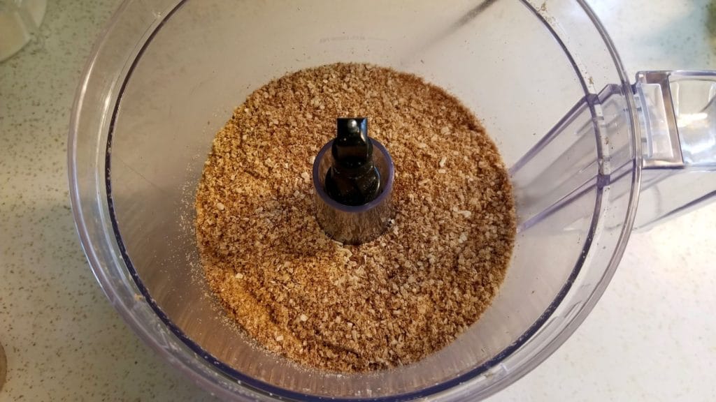 dry paleo oatmeal ingredients after being blended in food processor