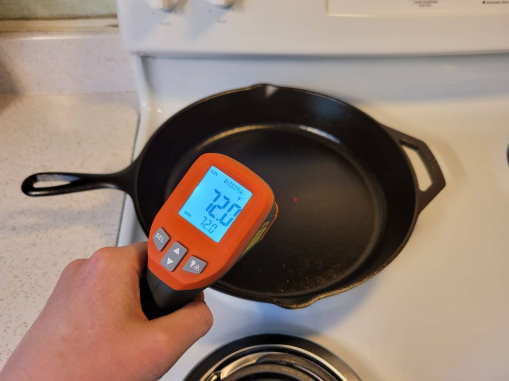 Checking baseline cast iron skillet temperature