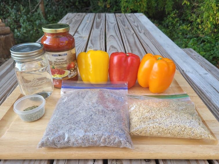 stuffer pepper ingredients on a picnic table
