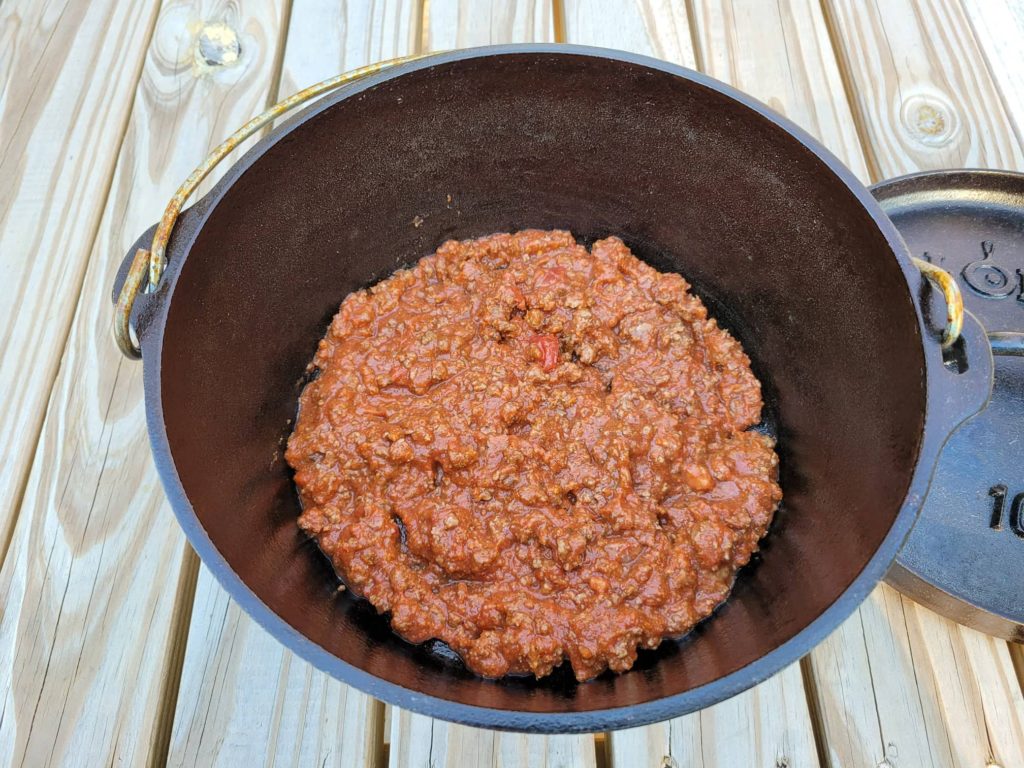 lasagna meat sauce in dutch oven