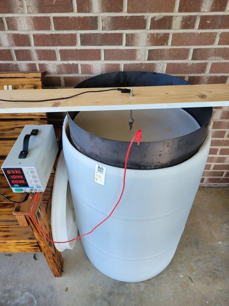 My electrolysis tank setup for cleaning cast iron cookware