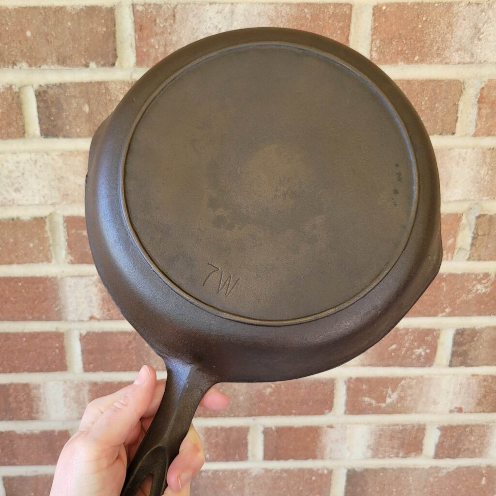 Restored cast iron pan with uneven color