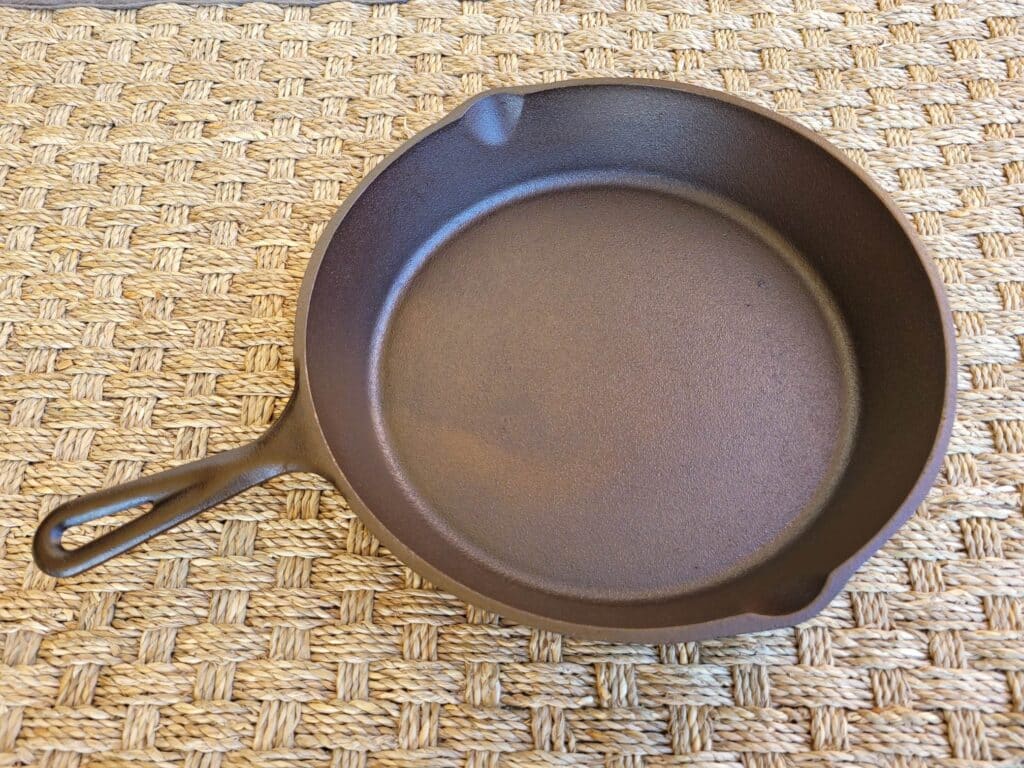 newly restored skillet appearing bronze in color